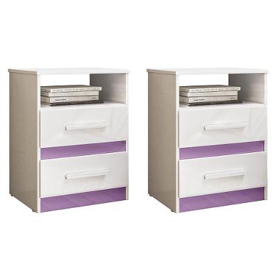 Kit 2 Mesas De Cabeceira Apolo 2 Gavetas Flex Branco Lilás Moval Branco Lilás