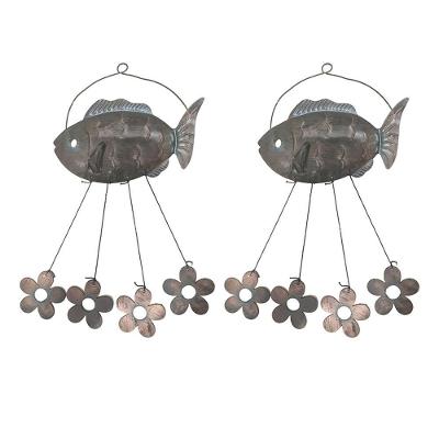 Sino Dos Ventos Peixe Flores Kit 2 Unidades Decoraçao Varanda Enfeite Quintal Jardim Ambiente Externo