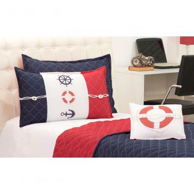 Cobreleito Maritimo Solteiro Dupla Face Azul E Vermelho 03 Pçs [f101]
