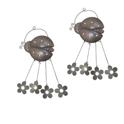 Sino Dos Ventos Joaninha Flores Kit 2 Unidades Jardim Varanda Quintal Enfeite Som Suave Relaxante Decoraçao