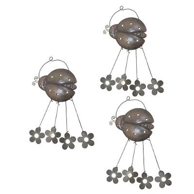 Sino Dos Ventos Joaninha Flores Kit 3 Unidades Decoraçao Jardim Varanda Som Suave Relaxante Enfeite Quintal