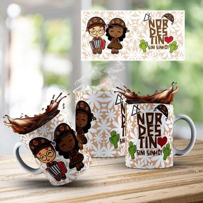 Caneca De Porcelana 325ml Decorada Nordestinos Nordestino Branca
