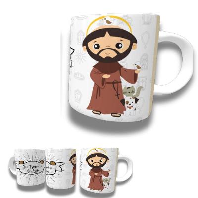 Caneca De Porcelana 325ml Santos Católicos Decorada São Francisco De Assis