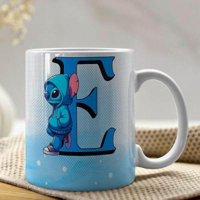 Caneca De Porcelana Stitch Letras A-z 325ml Azul E