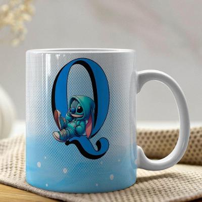 Caneca De Porcelana Stitch Letras A-z 325ml Azul Q