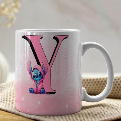 Caneca De Porcelana Stitch Letras A-z 325ml Rosa Y