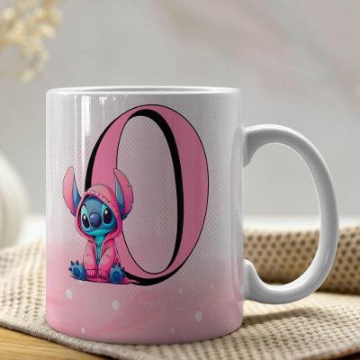 Caneca De Porcelana Stitch Letras A-z 325ml Rosa O