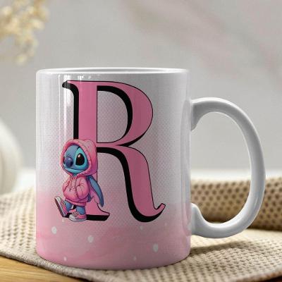 Caneca De Porcelana Stitch Letras A-z 325ml Rosa R