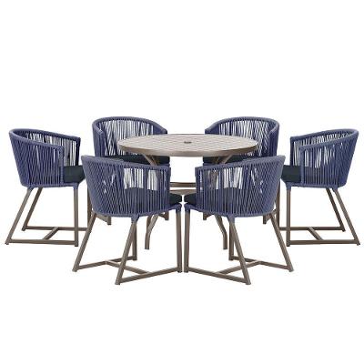 Mesa Com 6 Cadeiras De Jantar Noronha E12 Trama Original Azul