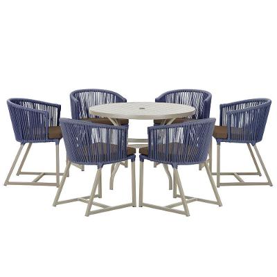 Mesa e 6 Cadeiras De Jantar Noronha Fendi E9 Trama Original Azul