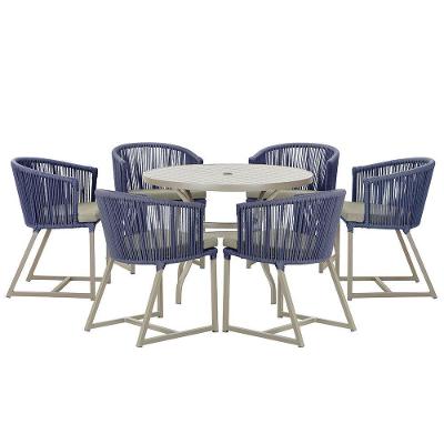 Mesa e 6 Cadeiras De Jantar Noronha Fendi E8 Trama Original Azul
