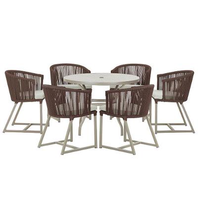 Mesa e 6 Cadeiras De Jantar Noronha Fendi E3 Trama Original Marrom