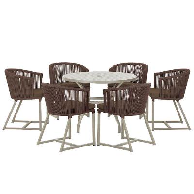 Mesa E 6 Cadeiras De Jantar Noronha Fendi E9 Trama Original Marrom