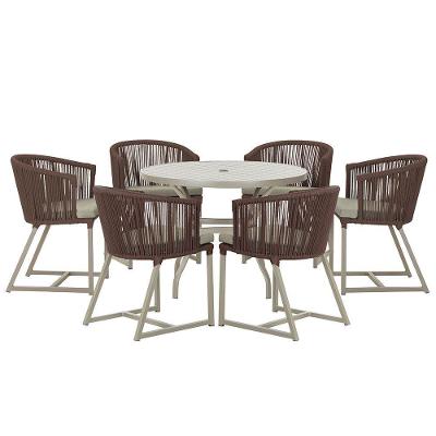 Mesa e 6 Cadeiras De Jantar Noronha Fendi E8 Trama Original Marrom