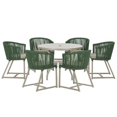 Mesa e 6 Cadeiras De Jantar Noronha Fendi E8 Trama Original Verde