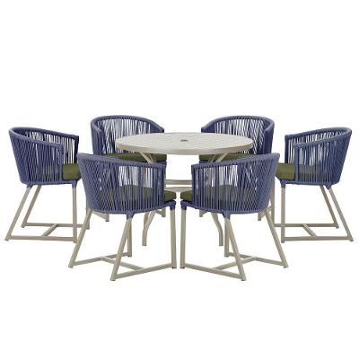 Mesa E 6 Cadeiras De Jantar Noronha Fendi E13 Trama Original Azul