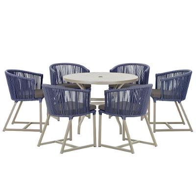Mesa e 6 Cadeiras De Jantar Noronha Fendi E11 Trama Original Azul