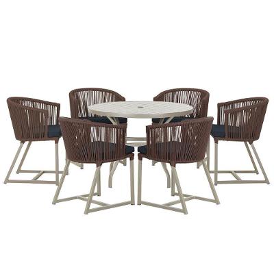 Mesa E 6 Cadeiras De Jantar Noronha Fendi E12 Trama Original Marrom