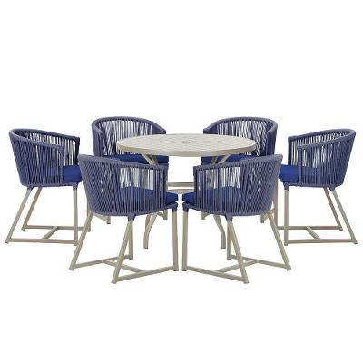 Mesa E 6 Cadeiras De Jantar Noronha Fendi E10 Trama Original Azul