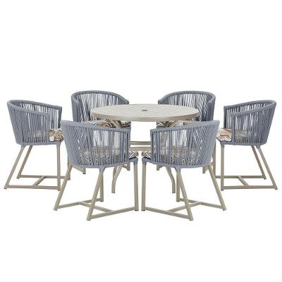 Mesa E 6 Cadeiras De Jantar Noronha Fendi E6 Trama Original Prata