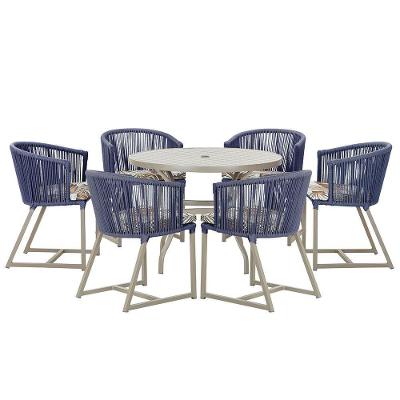 Mesa e 6 Cadeiras De Jantar Noronha Fendi E6 Trama Original Azul