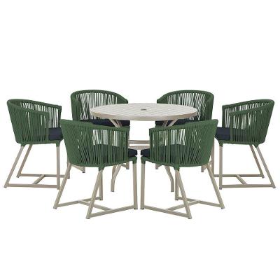 Mesa e 6 Cadeiras De Jantar Noronha Fendi E12 Trama Original Verde