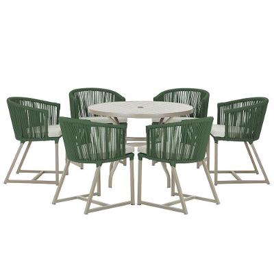 Mesa E 6 Cadeiras De Jantar Noronha Fendi E3 Trama Original Verde