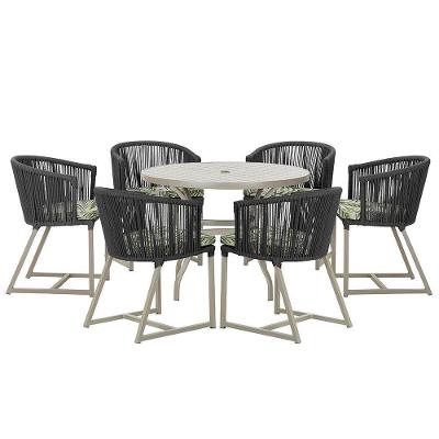 Mesa e 6 Cadeiras De Jantar Noronha Fendi E5 Trama Original Preto