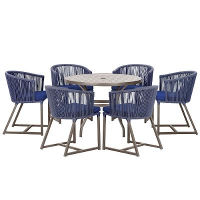 Mesa E 6 Cadeiras Jantar Noronha Marrom E10 Trama Original Azul