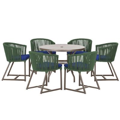 Mesa E 6 Cadeiras Jantar Noronha Marrom E10 Trama Original Verde