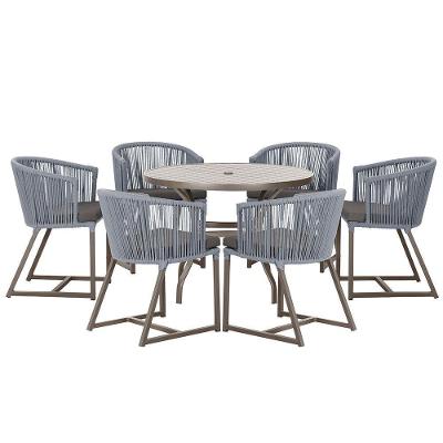 Mesa Com 6 Cadeiras Jantar Noronha Marrom E11 Trama Original Prata