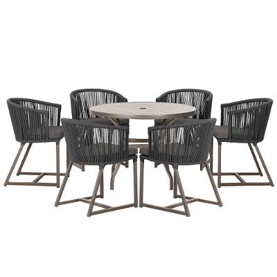 Mesa Com 6 Cadeiras Jantar Noronha Marrom E11 Trama Original Preto