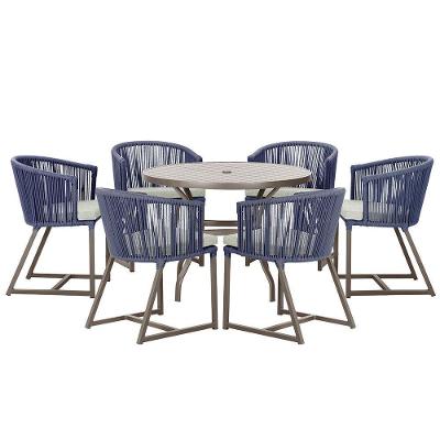 Mesa Com 6 Cadeiras Jantar Noronha Marrom E3 Trama Original Azul