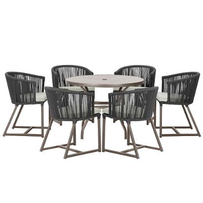 Mesa Com 6 Cadeiras Jantar Noronha Marrom E3 Trama Original Preto