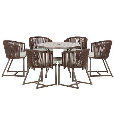 Mesa Com 6 Cadeiras Jantar Noronha Marrom E3 Trama Original Marrom