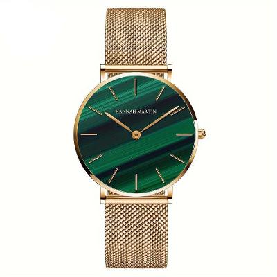 Relógio Feminino Vintage E Elegante Com Mostrador Texturizado De Malaquita Verde