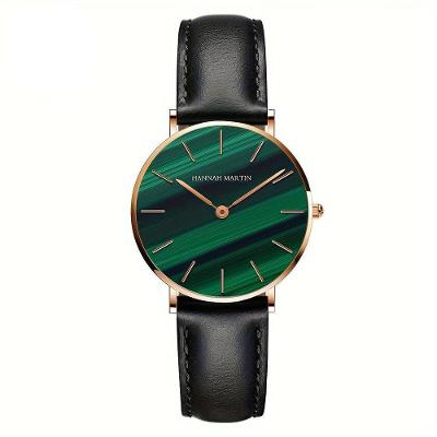 Relógio Feminino Vintage E Elegante Com Mostrador Texturizado De Malaquita Preto Verde
