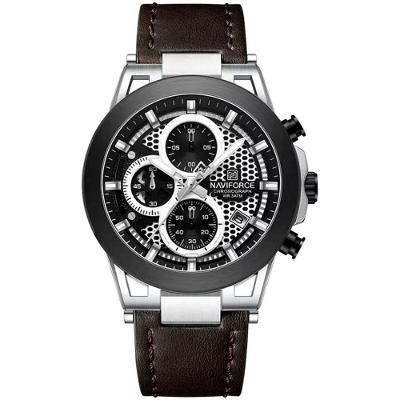 Relógio Analógico Design Esportivo Impermevel À Prova Da Água Pulseira Em Couro Ecológico Marrom Prata