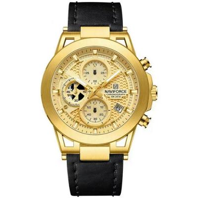 Relógio Analógico Design Esportivo Impermevel À Prova Da Água Pulseira Em Couro Ecológico Dourado