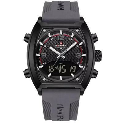 Relógio Digital Masculino Pulseira De Silicone Quartzo Tonneau Duplo Display Esportivo Cinza