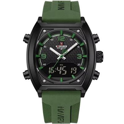 Relógio Digital Masculino Pulseira De Silicone Quartzo Tonneau Duplo Display Esportivo Verde Musgo
