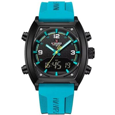 Relógio Digital Masculino Pulseira De Silicone Quartzo Tonneau Duplo Display Esportivo Azul Claro