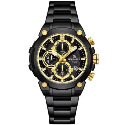 Relógio Masculino Quartzo Com Cronógrafo Esportivo Impermeavel Em Aço Inoxidável Preto Dourado