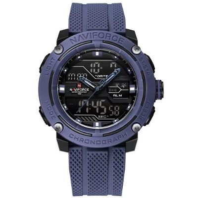Relógio Esportivo Masculino Dupla Exibição De Quartzo Pulseira Silicone 5atm À Prova Da Água Azul Marinho