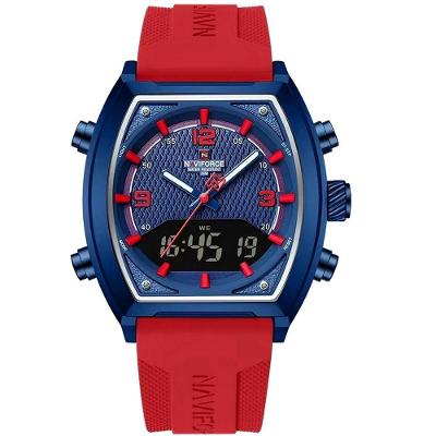 Relógio Digital Masculino Pulseira De Silicone Quartzo Tonneau Duplo Display Esportivo Vermelho
