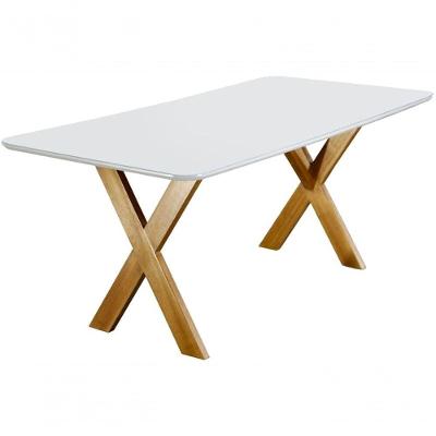 Mesa De Jantar Com Vidro Madeira Maciça Munique-1,80x0,90m Móveis Mundial