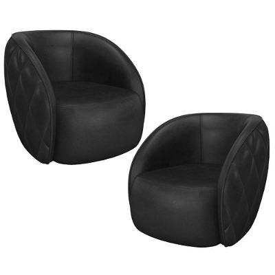 Kit 02 Poltronas Decorativa Para Sala Living Olimpo M03 Couríssimo Preto - Lyam Decor