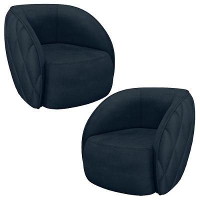 Kit 02 Poltronas Decorativa Para Sala Living Olimpo M03 Veludo Marinho - Lyam Decor