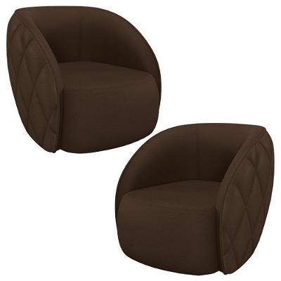 Kit 02 Poltronas Decorativa Para Sala Living Olimpo M03 Couríssimo Marrom - Lyam Decor