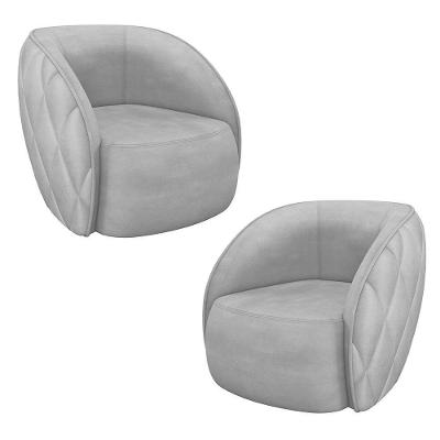 Kit 02 Poltronas Decorativa Para Sala Living Olimpo M03 Veludo Cinza Claro Lyam Decor